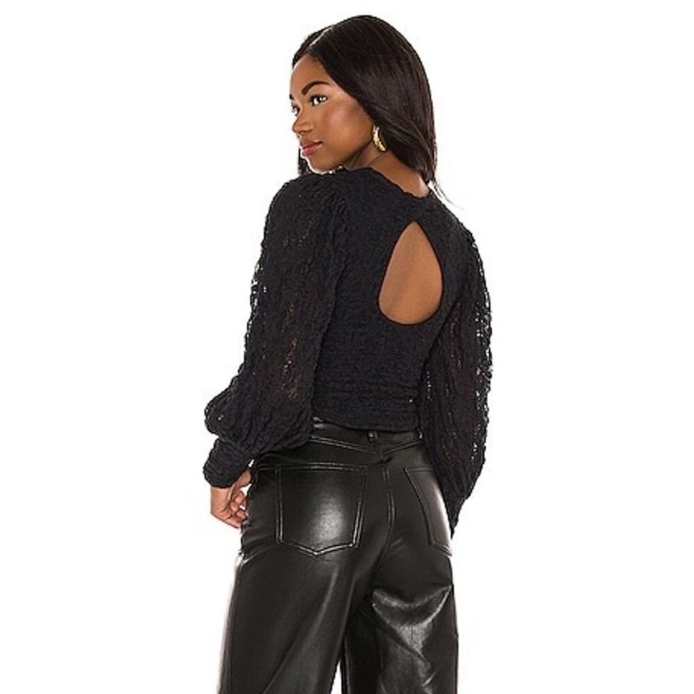 GUC Free People Black Textured Puff-Sleeve Blouse - Picture 7 of 7